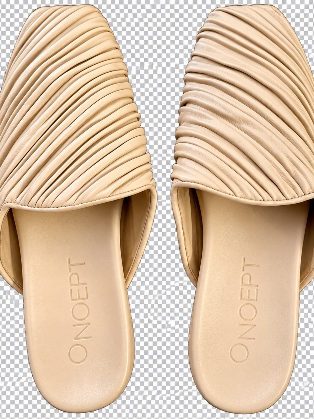 ONCEPT Pleated Slide Mules in Nude Latte 9.5 Leather